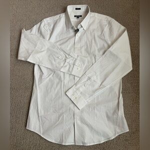 Express Men’s Dress Shirt, white with black dot pattern, size large/slim fit